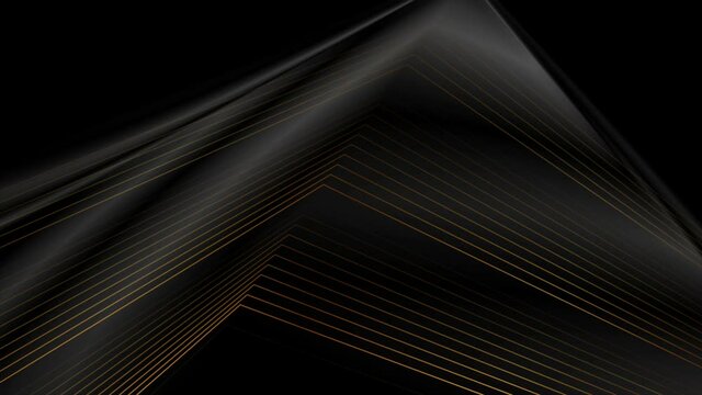 Black abstract tech luxury smooth motion background with golden lines. Seamless looping. Video animation Ultra HD 4K 3840x2160