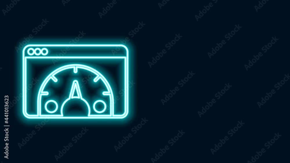 Poster glowing neon line web analytics information and development website statistic icon isolated on black