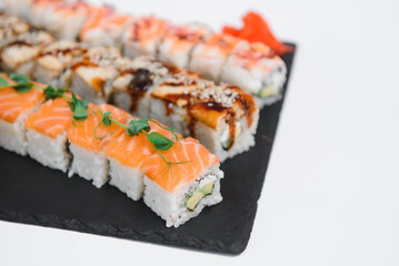 Japanese Cuisine - Sushi Roll on a white background
