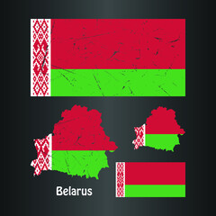 Belarus Flag with Map in grunge texture. Vector template.