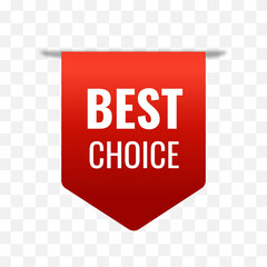 Best choice tag, vector red label isolated on transparent background. Best choice ribbon banner. Vector eps 10