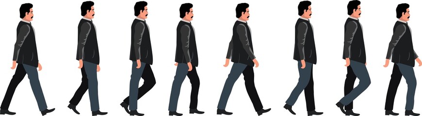 Mans, walking cycle 2d animation frames, vector motion  graphics