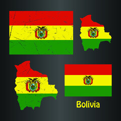 Bolivia Flag with Map in grunge texture. Vector template.