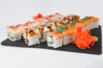 Japanese Cuisine - Sushi Roll on a white background