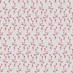 Red leaves seamless pattern, Vector hand drawn plant. Botanical illustration. Grey background. Template design Perfect for textile prints, kids design, decor, wrapping.
