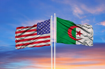  Algeria and United States two flags on flagpoles and blue sky