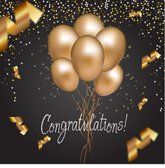 Naklejka premium Lovely gold glitter balloons for your beautiful greeting card. You can write your personal words on this card. 