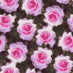 Seamless pattern with  roses.  Oil painting.