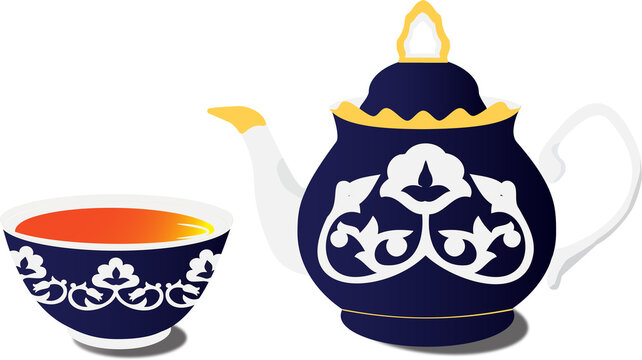 Print Teaspot and Cup (Piola) in Uzbek style