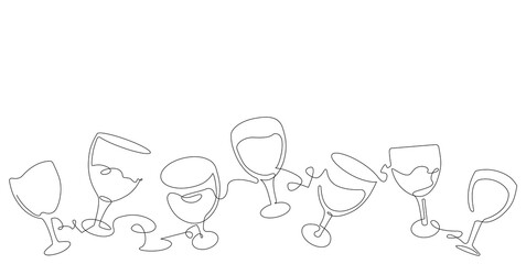 Background with Wine. Border with continuous line drawing wine glasses. Vector Illustration. Can be yused for Flyer, Brochure, Poster, invitation Card, Banner, Menu or enother design. 
