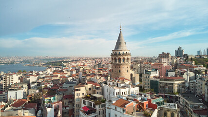Aerial view of the Galata Tower in Istanbul. Turkey landmarks