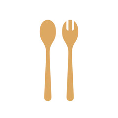 Spoon and fork on white background. spoon and fork vector. Wood spoon and  wood fork.