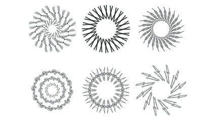 Set Abstract Collection Starburst Sunburst Sunset Black Line Doodle Design Elements Bursting Rays Sunrise Light Radiant Spark Vector Design Style