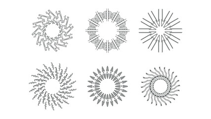 Set Abstract Collection Starburst Sunburst Sunset Black Line Doodle Design Elements Bursting Rays Sunrise Light Radiant Spark Vector Design Style
