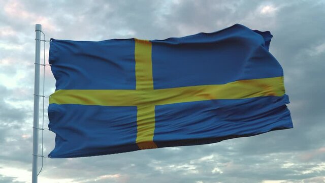 Covid-19 sign on the national flag of Sweden. Coronavirus concept