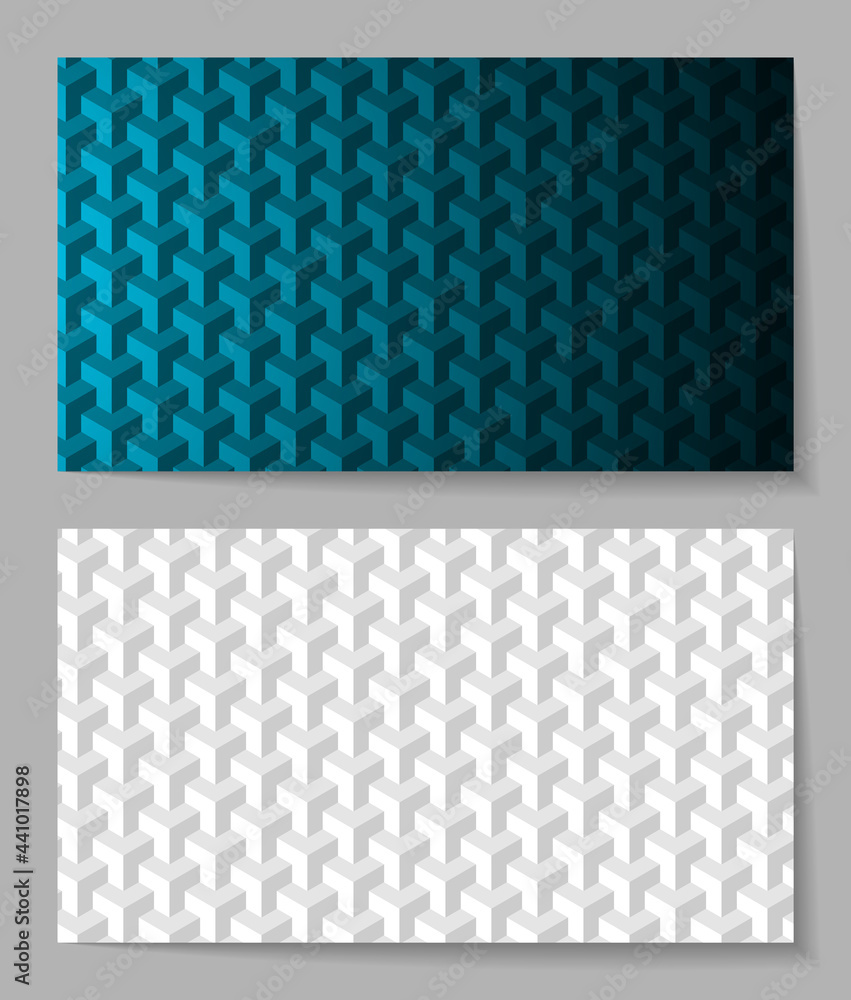 Poster two eps10 abstract backgrounds composed of repeating 3d geometric objects. you will find the seamles