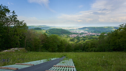 Part of a launch ramp for paragliders and hang gliders. In the valley is the city (donzdorf). rear...