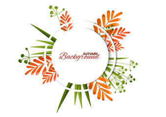 Abstract autumn season background with text insert. Flowing abstract shapes and autumn leaves. Banner or ad for the autumn sale.