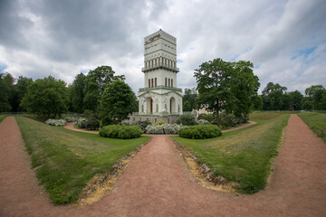 The White Tower pavilion in the Alexander Park in the city of Pushkin near St. Petersburg