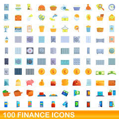 100 finance icons set. Cartoon illustration of 100 finance icons vector set isolated on white background