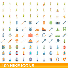 100 hike icons set. Cartoon illustration of 100 hike icons vector set isolated on white background