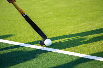 Field hockey player on artificial grass play field. - Powered by Adobe