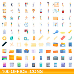 100 office icons set. Cartoon illustration of 100 office icons vector set isolated on white background