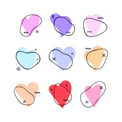Red Heart Shapes on White Background. Love symbols. Flat Heart Silhouettes Vector. icons. Vector illustration Design Elements Set