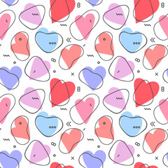 Repeated outlines of hearts drawn by hand. Romantic seamless pattern Set. Endless cute print. Girly vector illustration