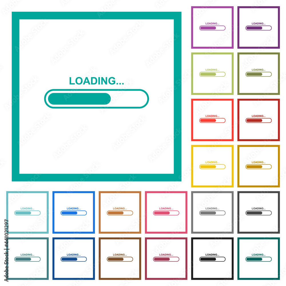 Poster loading flat color icons with quadrant frames