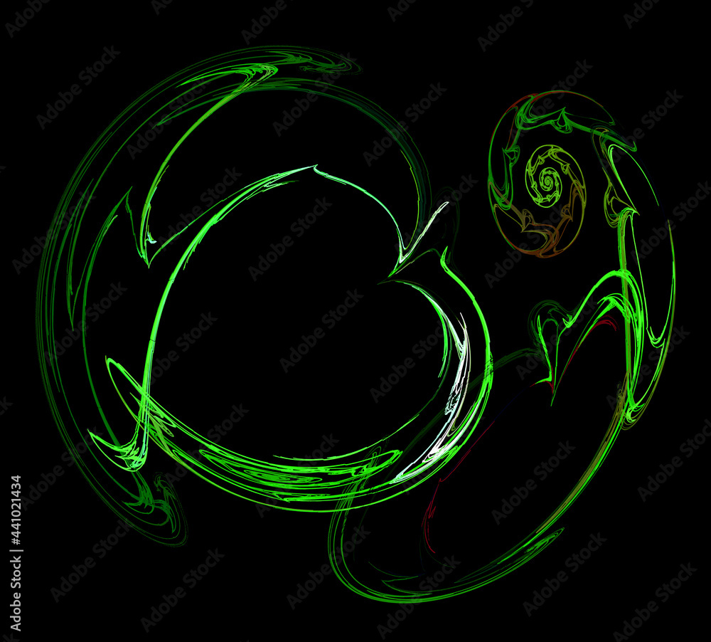 Poster the outlines of green abstract apples are highlighted. apples follow each other in a spiral on a bla