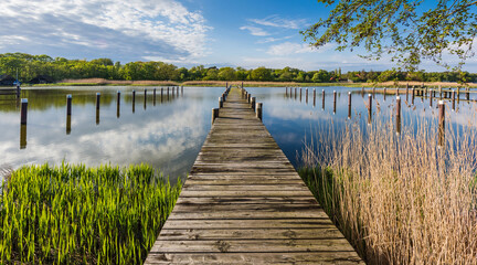 Naklejka premium Jetty in the port of Prerow, Mecklenburg-Western Pomerania (Mecklenburg-Vorpommern), Germany 