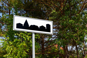 Road sign Beginning of a settlement. Built-up area border in Russia