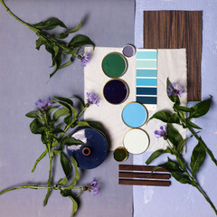 mood board, color palette for decor and interior design