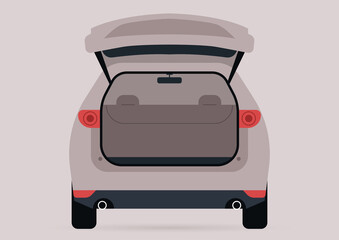 A wide open trunk of an empty SUV car, no people template - obrazy, fototapety, plakaty
