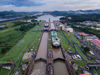 Beautiful aerial view of the Panama Canal and the Miraflores Locks