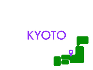 ポップな"KYOTO"(京都)イメージ（ポップなデフォルメ日本地図アイコン）（白背景）