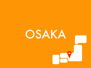 ポップな"OSAKA"(大阪)イメージ（ポップなデフォルメ日本地図アイコン）（オレンジ背景）