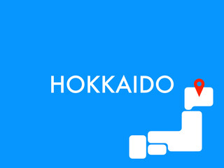 ポップな"HOKKAIDO"(北海道)イメージ（ポップなデフォルメ日本地図アイコン）（青背景）