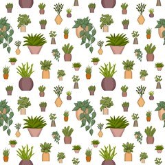 Seamless house plants pattern on white background