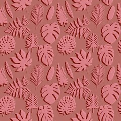 Seamless pattern with tropical leaves