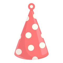 Party hat red polka dots icon. Cartoon of Party hat red polka dots vector icon for web design isolated on white background