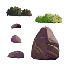 Ancient japan culture objects set with garden decorative stone and bush isolated vector illustration. Japan vector set collection © Andrey