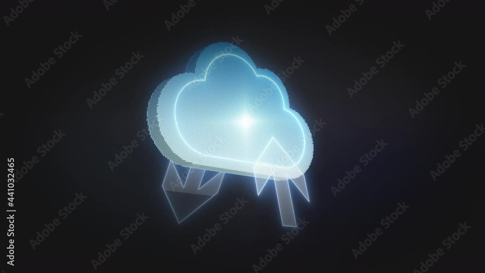 Aufkleber blue computer cloud data transmission send receive on black background, cloud computing concept, con
