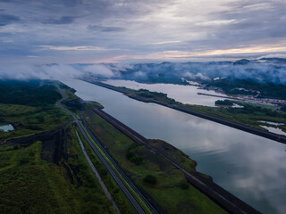 Beautiful aerial view of the Panama Canal and the Miraflores Locks