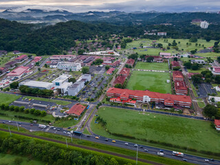 Beautiful aerial view of the Panama Canal and the Miraflores Locks
