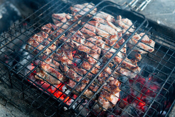 delicious barbecue on the grill in summer