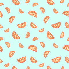orange slices on a blue background - simple vector seamless pattern 