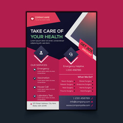 Corporate Healthcare and Medical Flyer Design Template for Print. High Quality Printable Medical Flyer with elements and Icons for Hospital and Clinic Business
