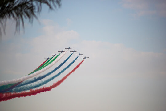 UAE, Dubai - Dec 11,2015 :Airplanes on airshow. Aerobatic team performs flight at air show
